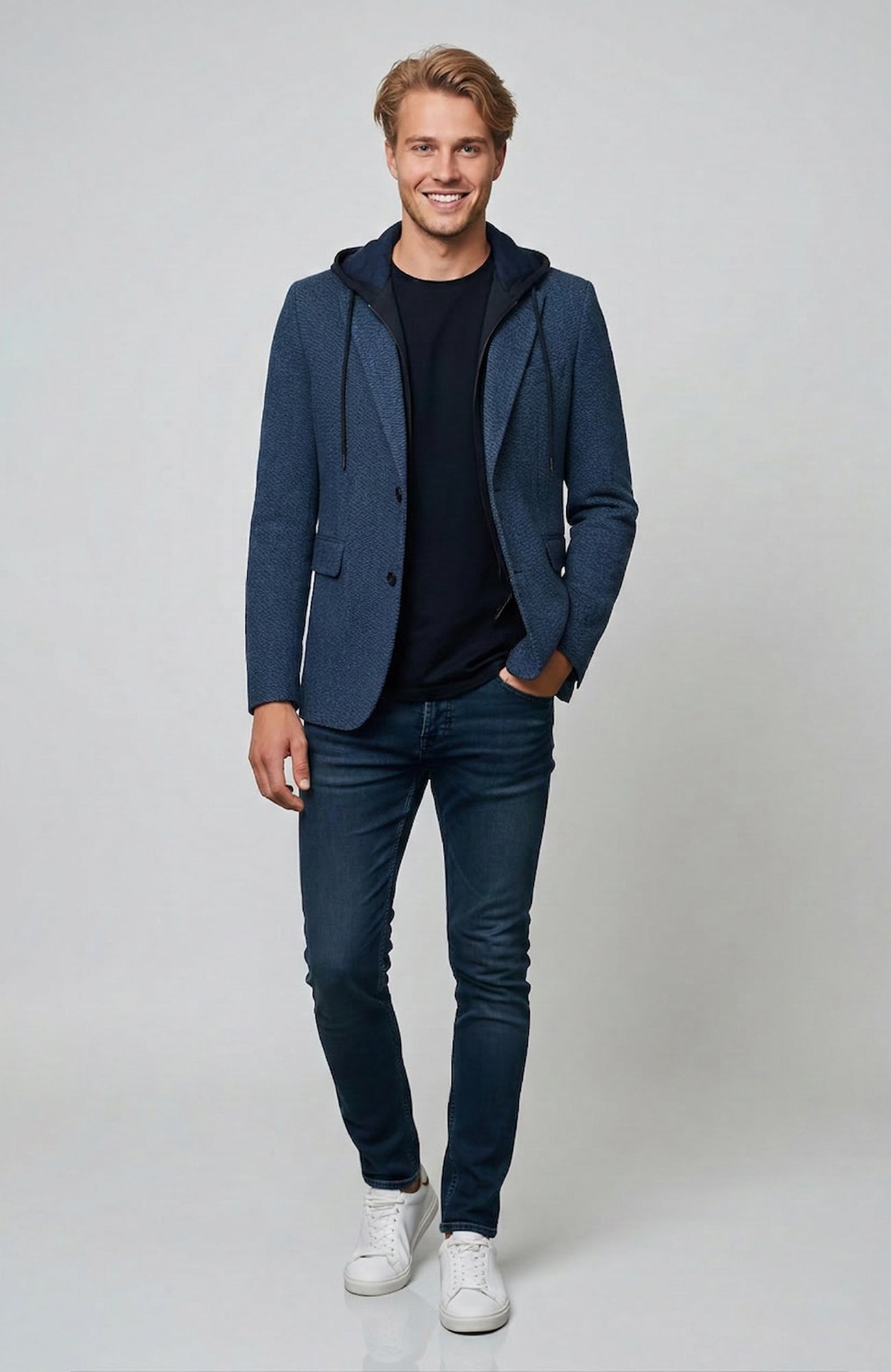Brandon Blue Herringbone Hooded Sports Coat
