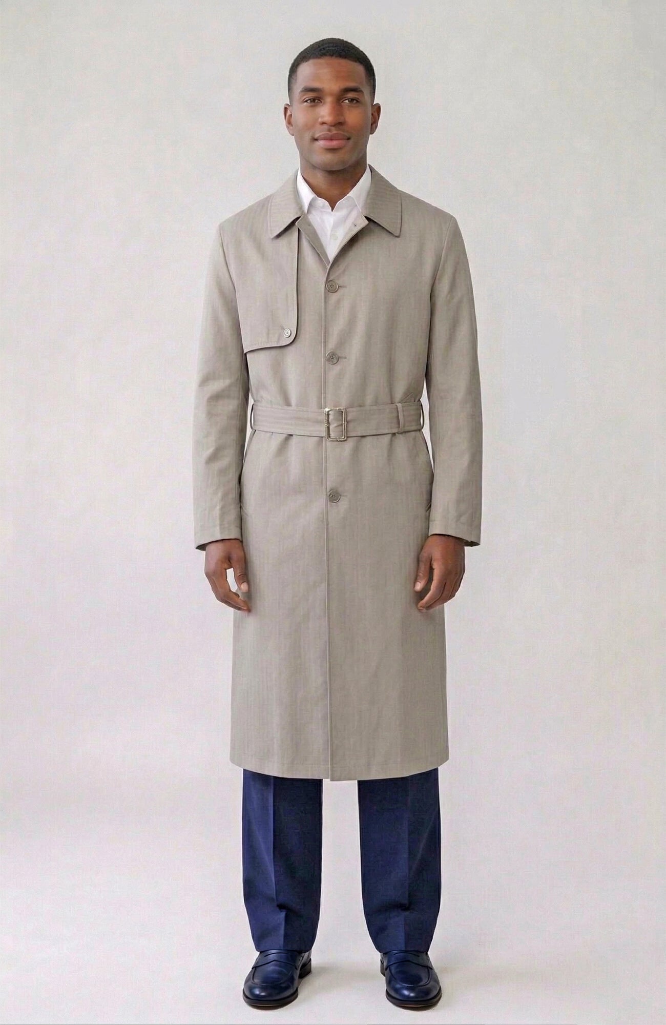 Man Ray Khaki Herringbone Wool Trench Coat - MENS - Cardinal of Canada - CA - Man Ray Khaki Herringbone Wool Trench Coat