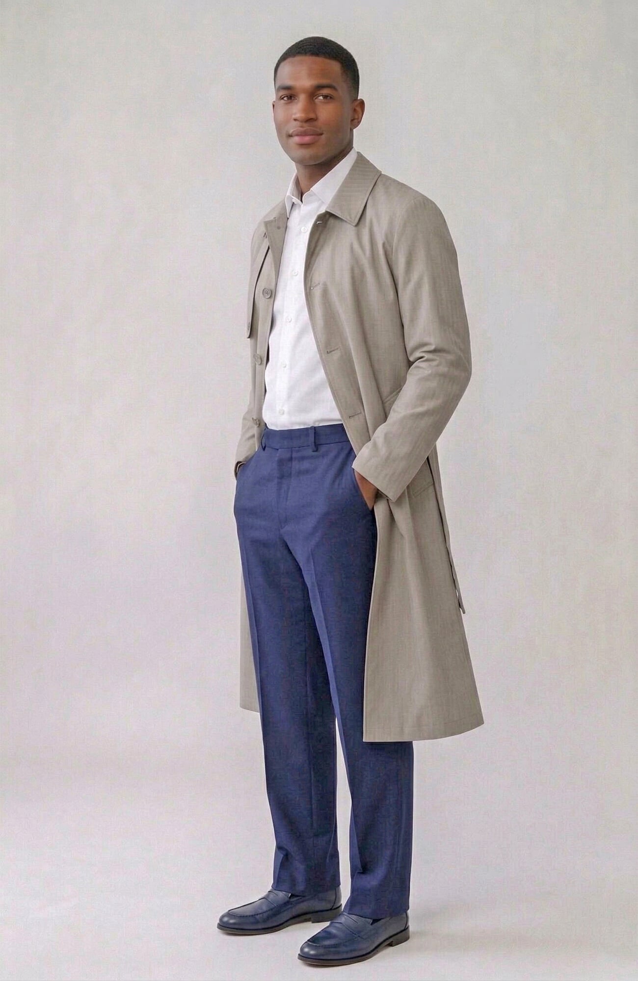 Man Ray Khaki Herringbone Wool Trench Coat - MENS - Cardinal of Canada - CA - Man Ray Khaki Herringbone Wool Trench Coat