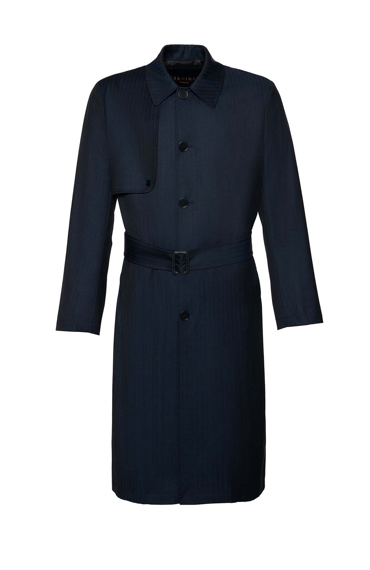 MAN RAY NAVY HERRINGBONE SINGLE BREAST TRENCH COAT 45.5 INCH LENGTH