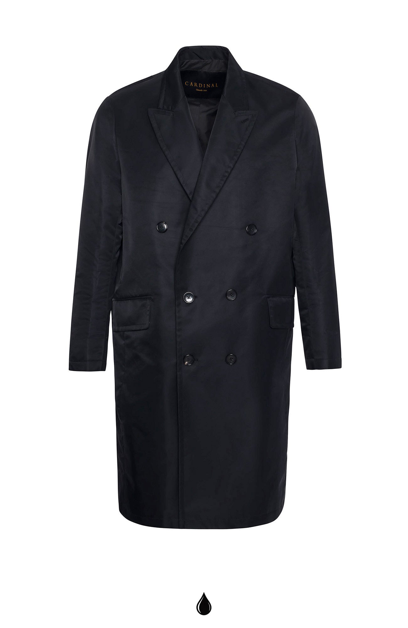 LEO BLACK DOUBLE BREAST RAINCOAT - MENS - Cardinal of Canada-CA - LEO BLACK DOUBLE BREAST RAINCOAT 41.5 INCH LENGTH