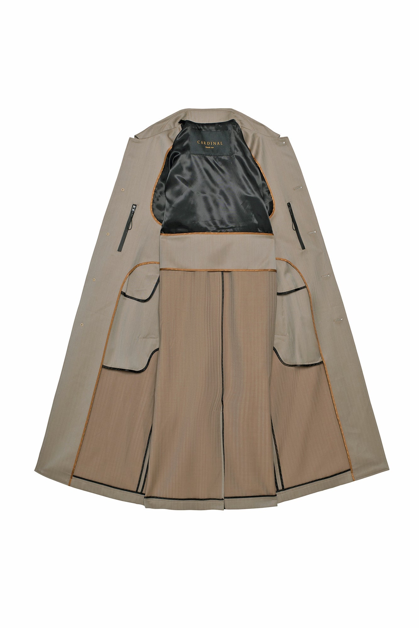 MAN RAY KHAKI HERRINGBONE WOOL TRENCH COAT - MENS - Cardinal of Canada-CA - MAN RAY KHAKI HERRINGBONE WOOL TRENCH COAT