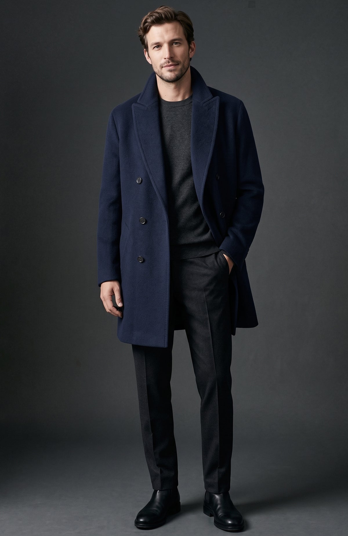 LOGAN DOUBLE BREAST NAVY WOOL TOPCOAT