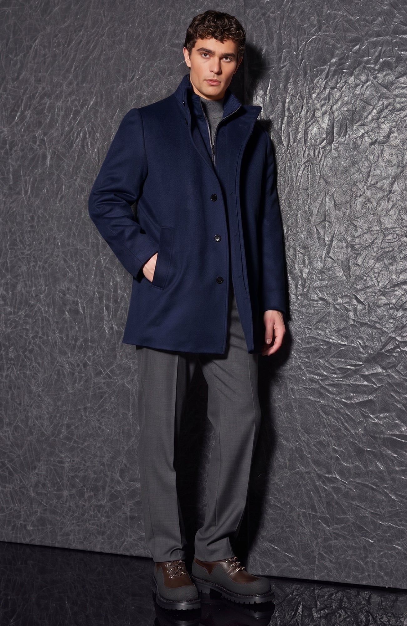 Mont-Royal Navy Mélange Wool & Cashmere Car Coat