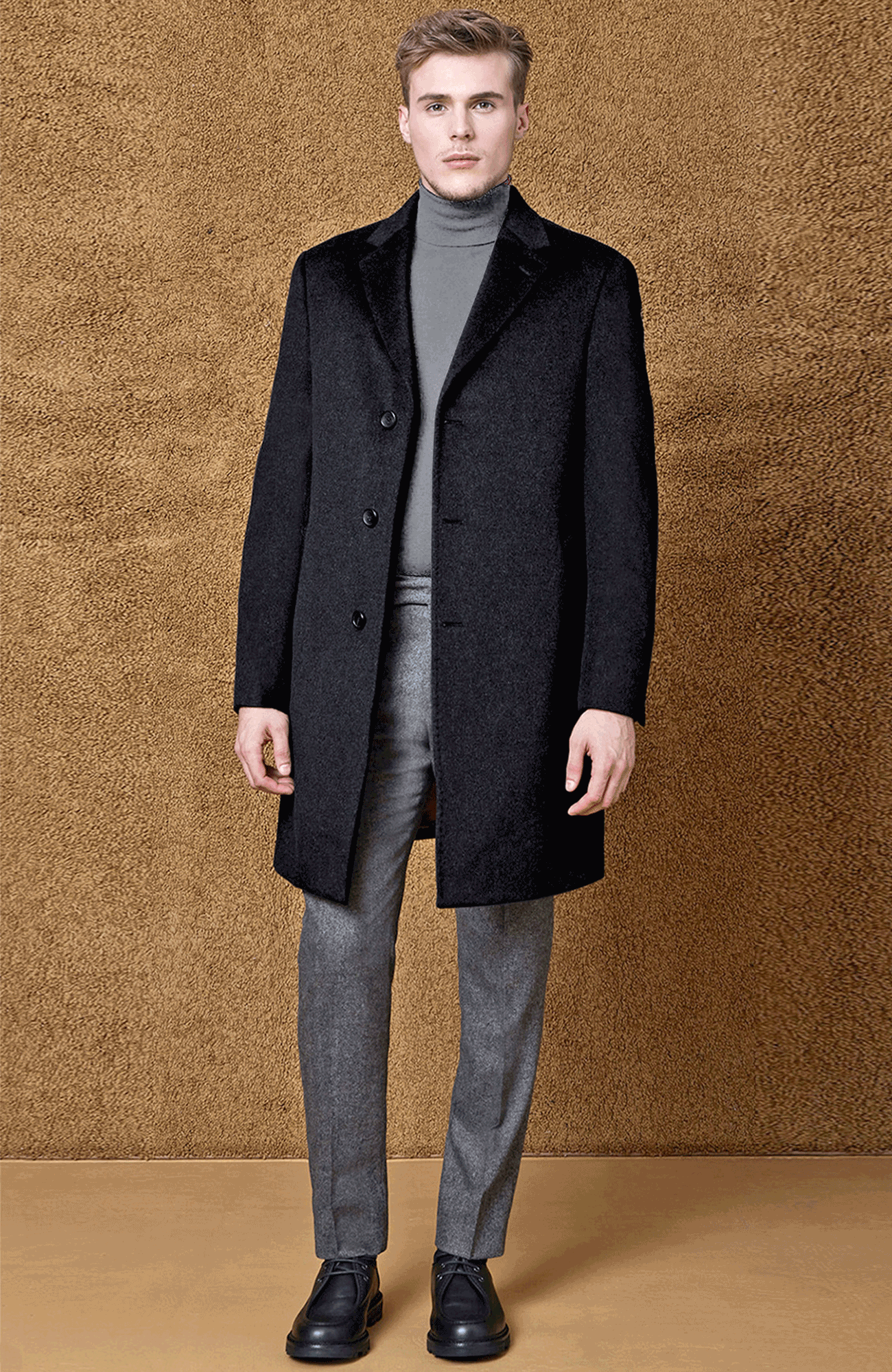 ST. PIERRE BLACK CASHMERE TOPCOAT