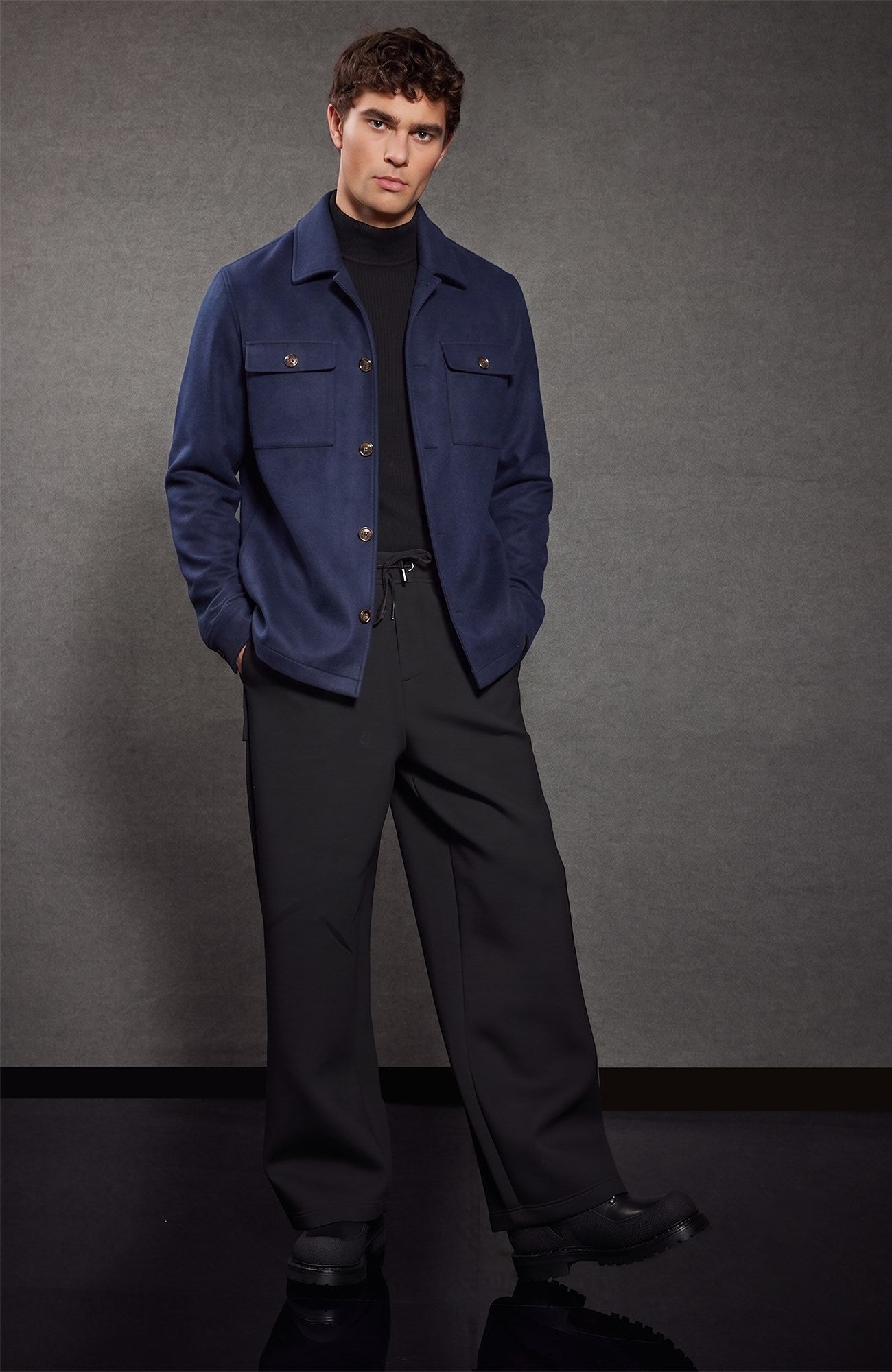 Bryce Navy Cashmere Shirt Jacket - MENS - Cardinal of Canada-CA - Bryce Navy Cashmere Shirt Jacket