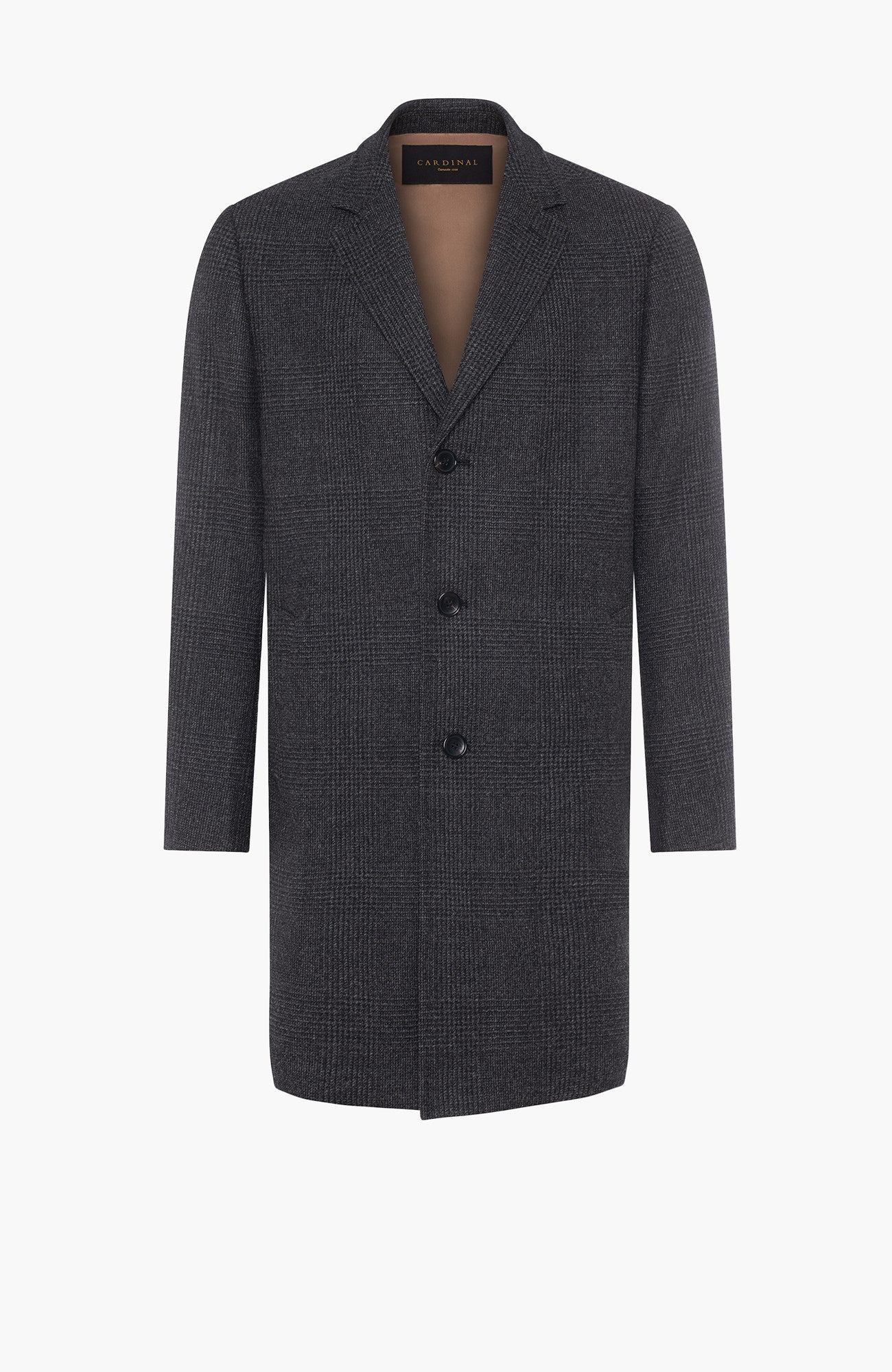 Stedwell Charcoal Plaid Wool Topcoat