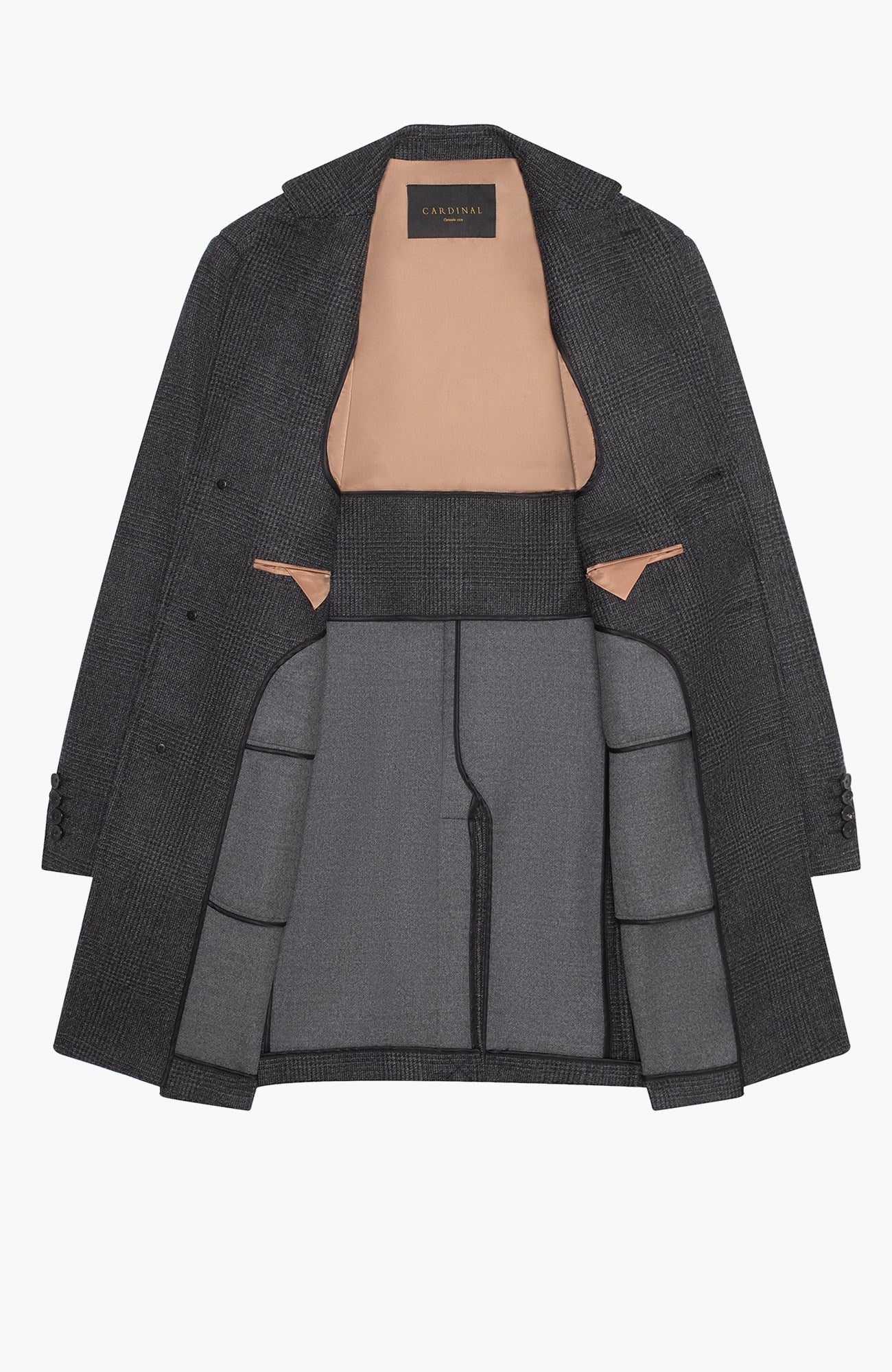 Stedwell Charcoal Plaid Wool Topcoat