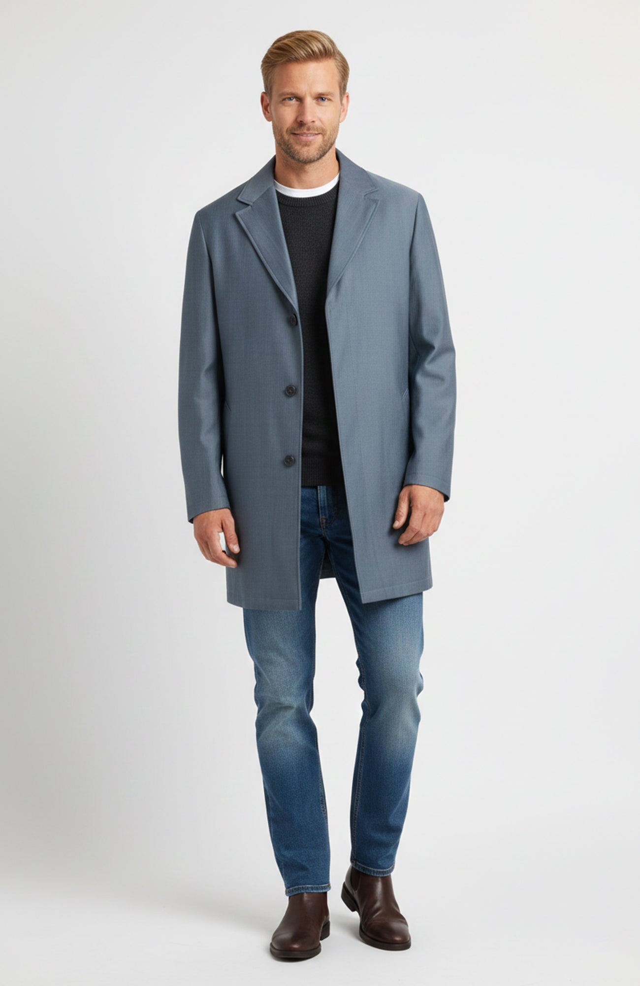 Onix Steel Blue Wool & Mohair Topcoat - MENS - Cardinal of Canada - CA - Onix Steel Blue Wool & Mohair Topcoat