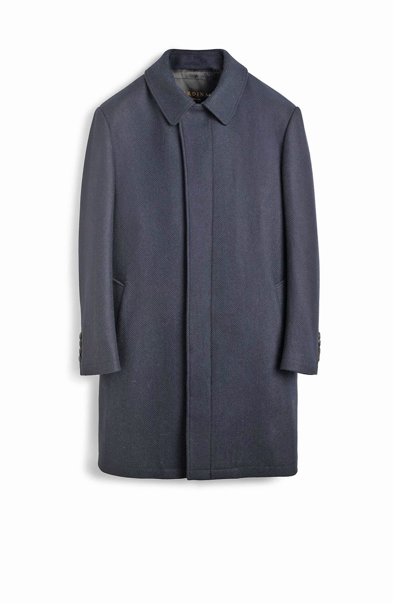 PLATINUM NAVY HERRINGBONE WOOL OVERCOAT - MENS - Cardinal of Canada - CA - PLATINUM NAVY HERRINGBONE WOOL OVERCOAT