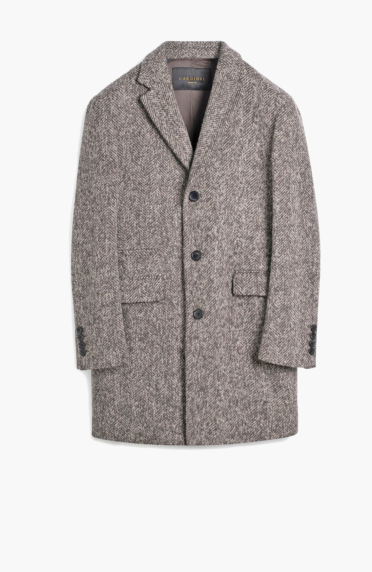Sherwood Taupe Herrinbone Wool & Alpaca Topcoat - MENS - Cardinal of Canada-CA - Sherwood Taupe Herrinbone Wool & Alpaca Topcoat